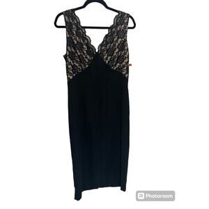 Maggy London Black Nude Lace Scalloped Sleeveless Tank Dress 10 Formal Wedding